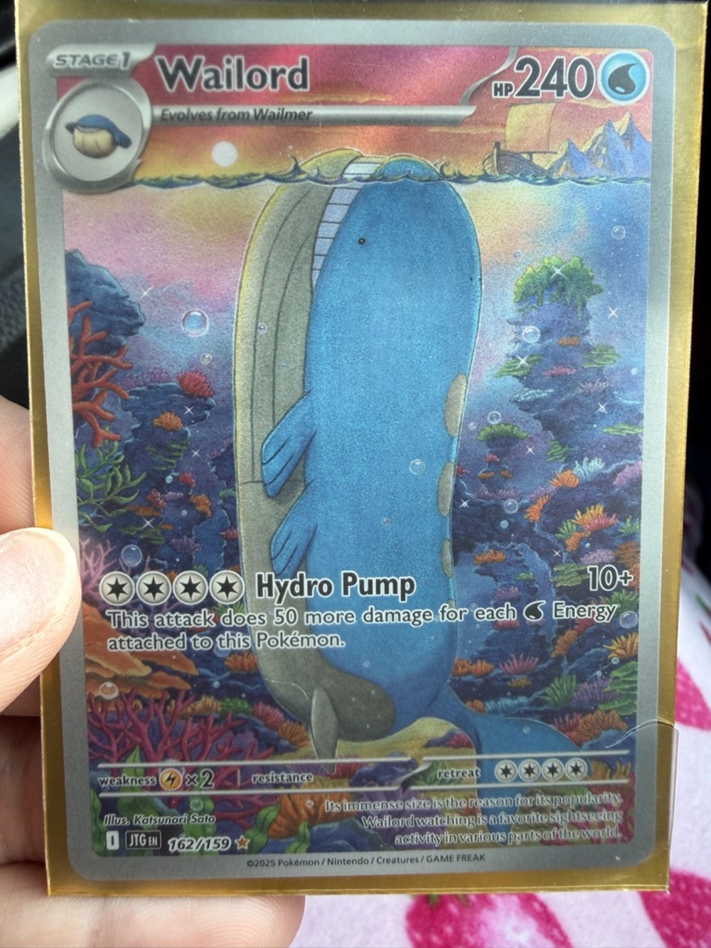 Pokemon Wailord Holographic Card - Blue, Gold